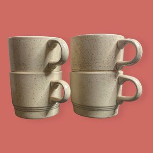 ☕️ VTG MCM 50s SPECKLED STACKABLE HOMER LAUGHLIN COUNTRY SAGE COFFEE MUGS x4 SET